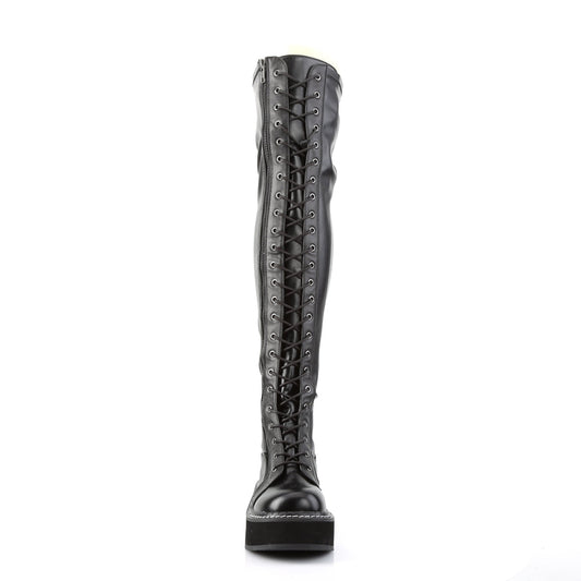 Demonia Cult Classic - "Emily-375" Boots - Black Stretch Vegan Leather