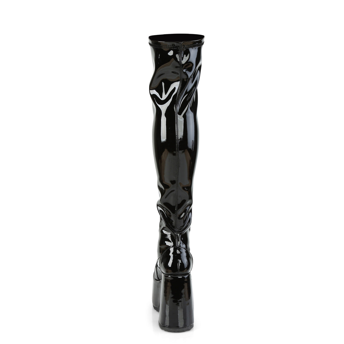 Demonia Cult Signature - "Camel-300" Boots - Black Stretch Patent