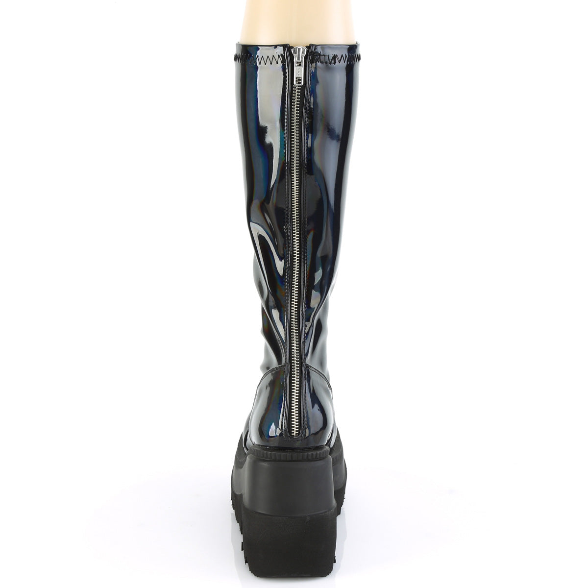 Demonia Cult Hot Sale - "Shaker-65" Boots - Stretch Black Patent Holo