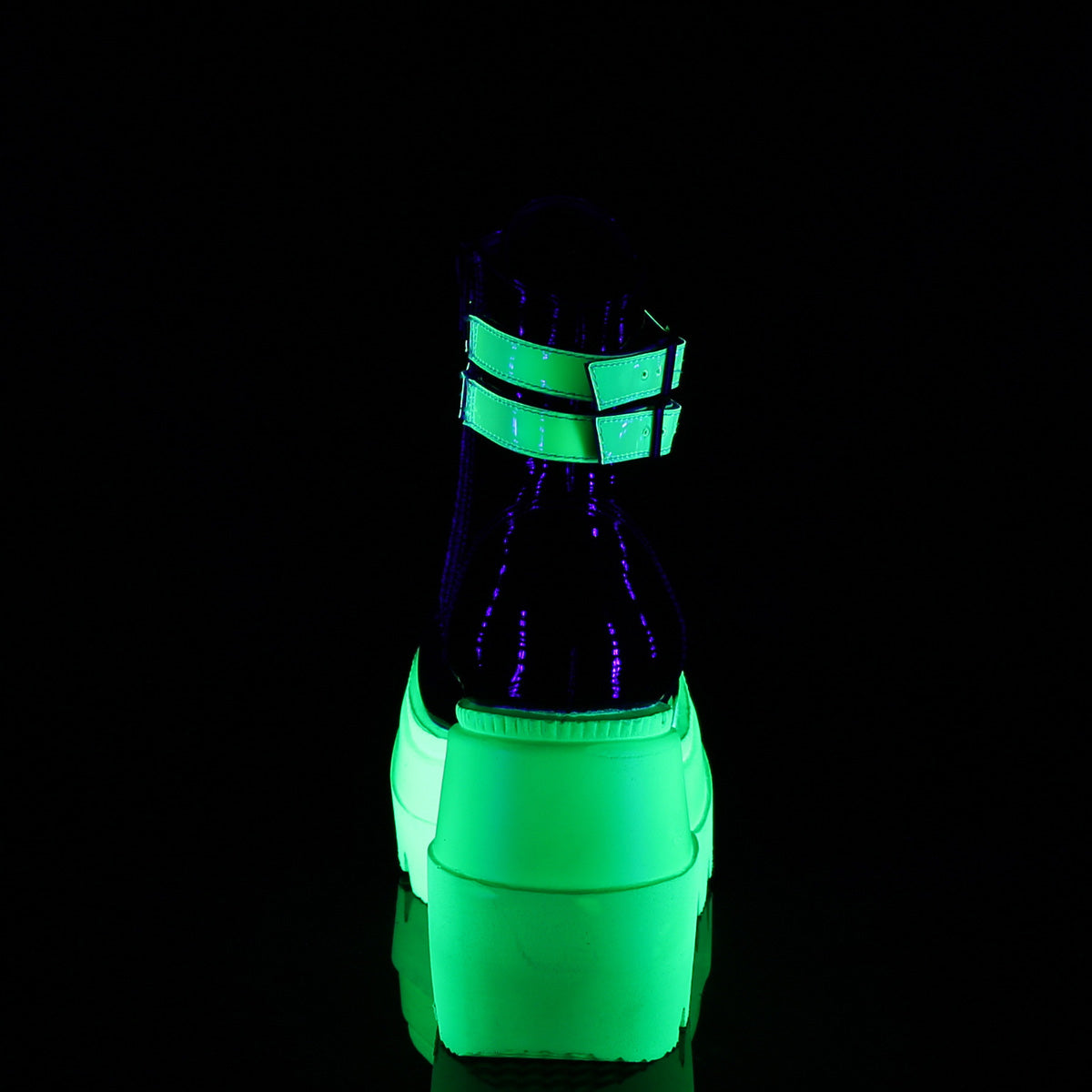 Demonia Cult Smart Buy - "Shaker-52" Boots - Black Patent-UV Neon Green
