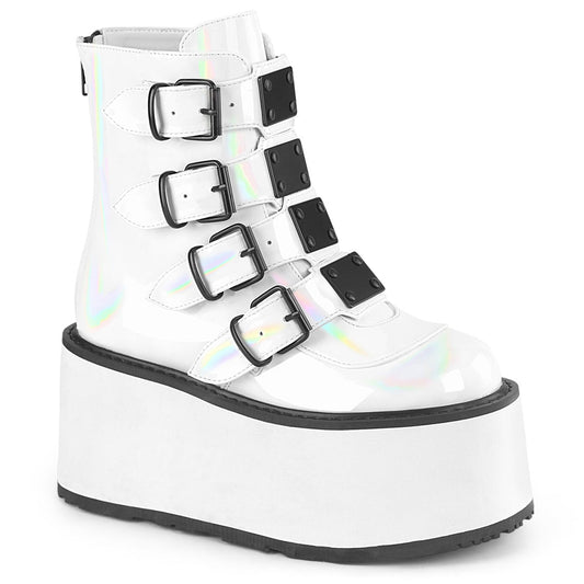Demonia Cult Everyday - "Damned-105" Boots - White Holo Patent