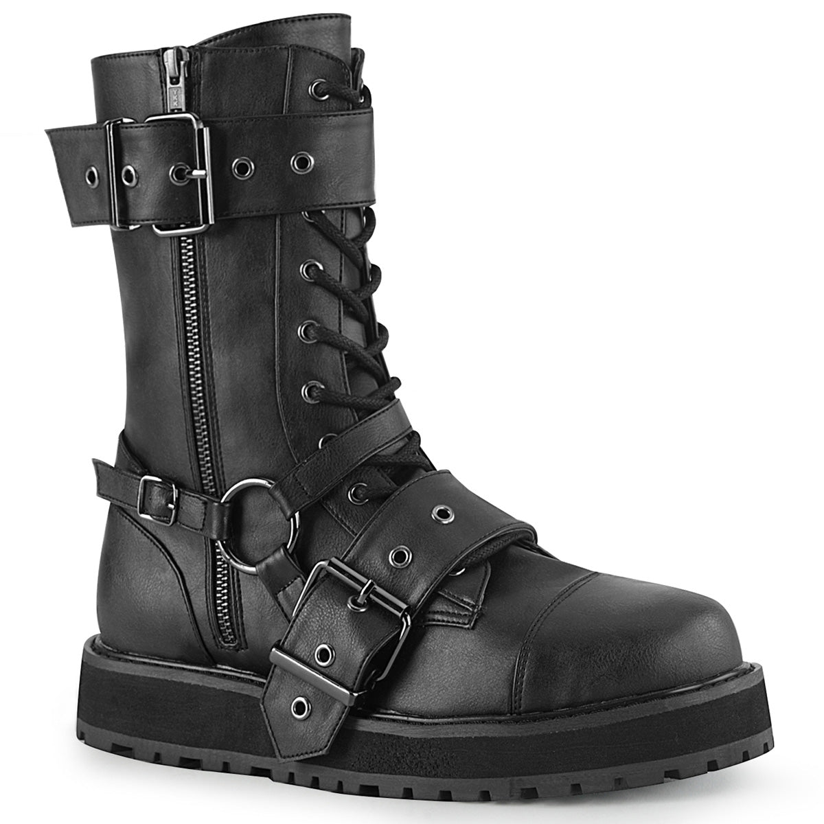 Demonia Cult Trending - "Valor-220" Platforms - Black Vegan Leather