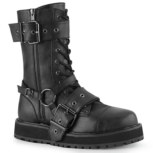 Demonia Cult Trending - "Valor-220" Platforms - Black Vegan Leather
