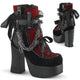 Black Vegan Leather-Red/Black Fishnet Overlay