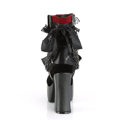 Demonia Cult Special Offer - "Charade-110" Boots - Black Vegan Leather-Red/Black Velvet-Fishnet Overlay