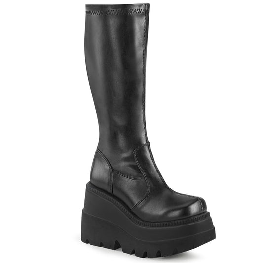 Demonia Cult Trending - "Shaker-65" Boots - Black Stretch Vegan Leather