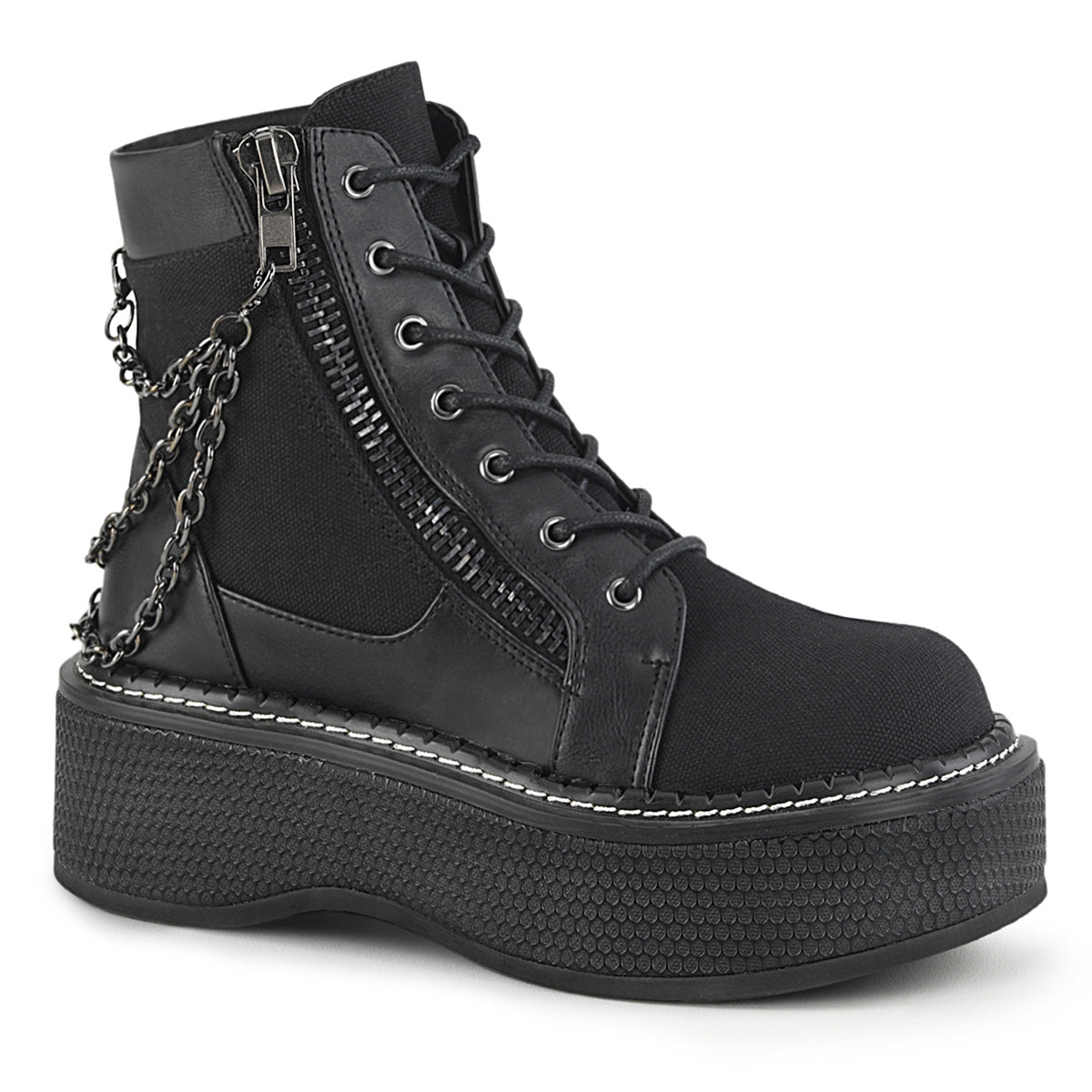 Demonia Cult Discount - "Emily-114" Boots - Black Canvas-Vegan Leather