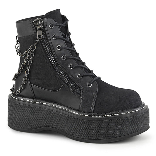 Demonia Cult Discount - "Emily-114" Boots - Black Canvas-Vegan Leather