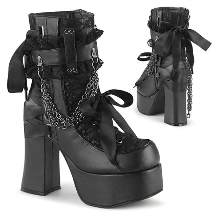 Demonia Cult Latest - "Charade-110" Boots - Black Vegan Leather-Lace Overlay