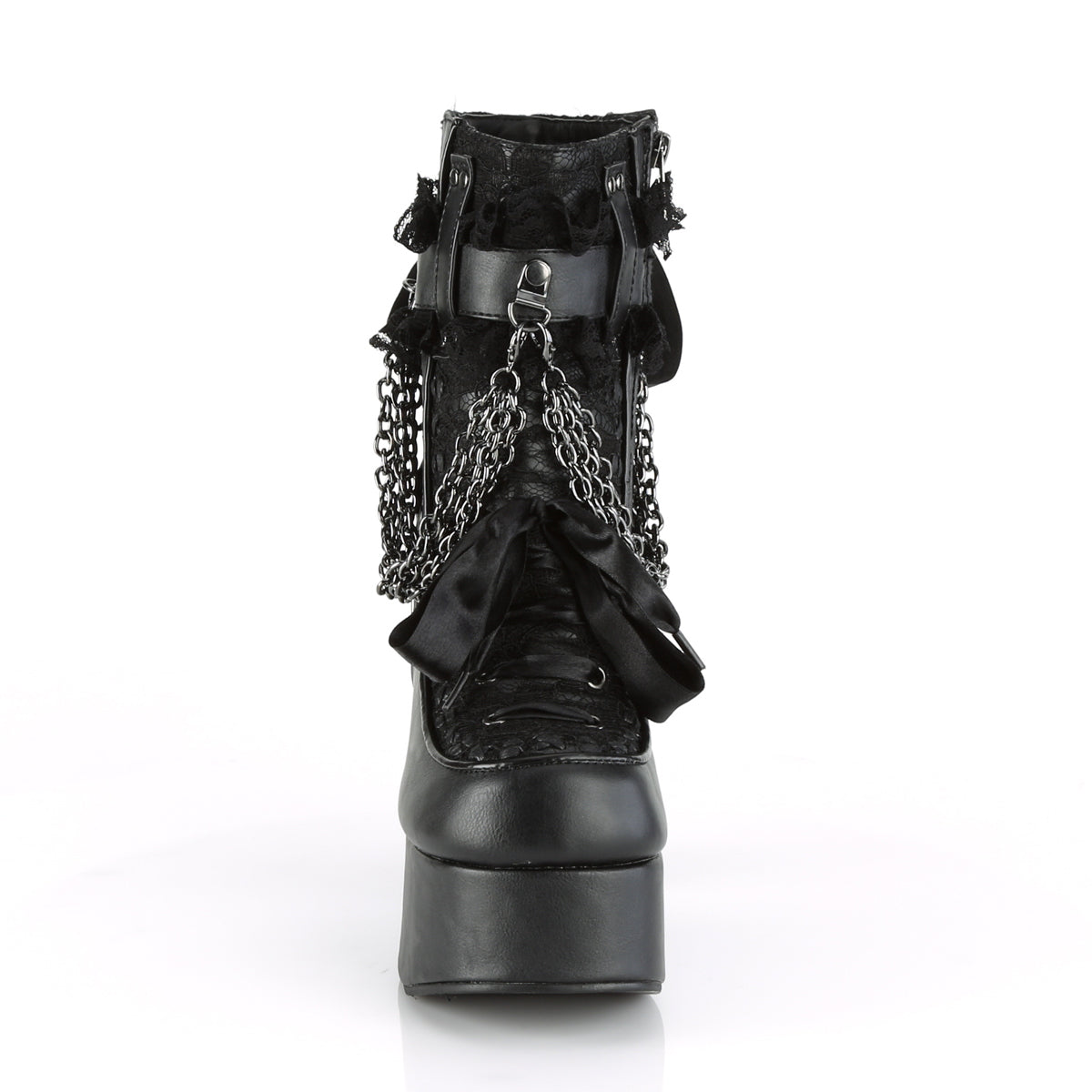 Demonia Cult Latest - "Charade-110" Boots - Black Vegan Leather-Lace Overlay