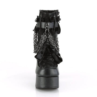 Demonia Cult Latest - "Charade-110" Boots - Black Vegan Leather-Lace Overlay