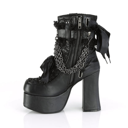 Demonia Cult Latest - "Charade-110" Boots - Black Vegan Leather-Lace Overlay