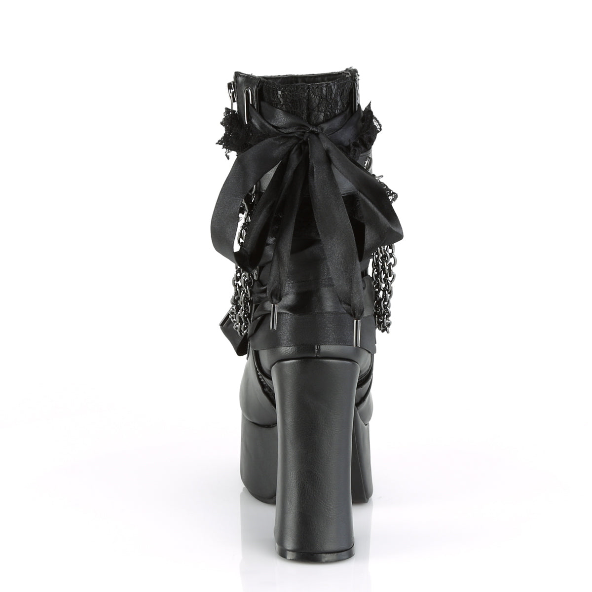 Demonia Cult Latest - "Charade-110" Boots - Black Vegan Leather-Lace Overlay