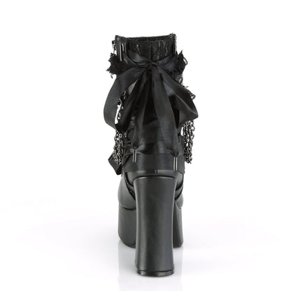 Demonia Cult Latest - "Charade-110" Boots - Black Vegan Leather-Lace Overlay