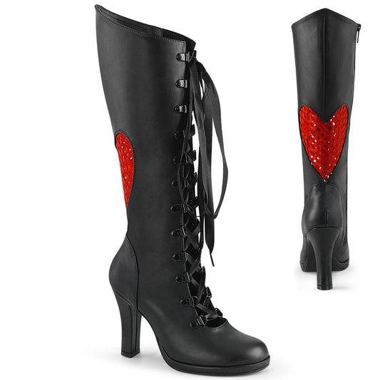 Demonia Cult Featured - "Glam-243" Boots - Black Vegan Leather- Red Satin