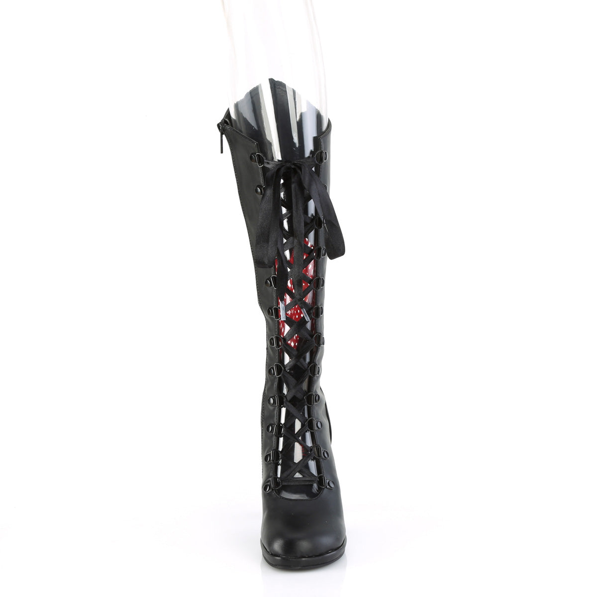 Demonia Cult Featured - "Glam-243" Boots - Black Vegan Leather- Red Satin