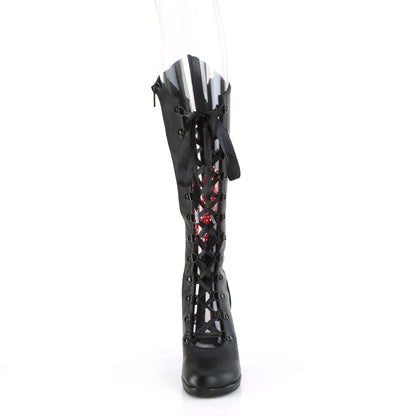 Demonia Cult Featured - "Glam-243" Boots - Black Vegan Leather- Red Satin
