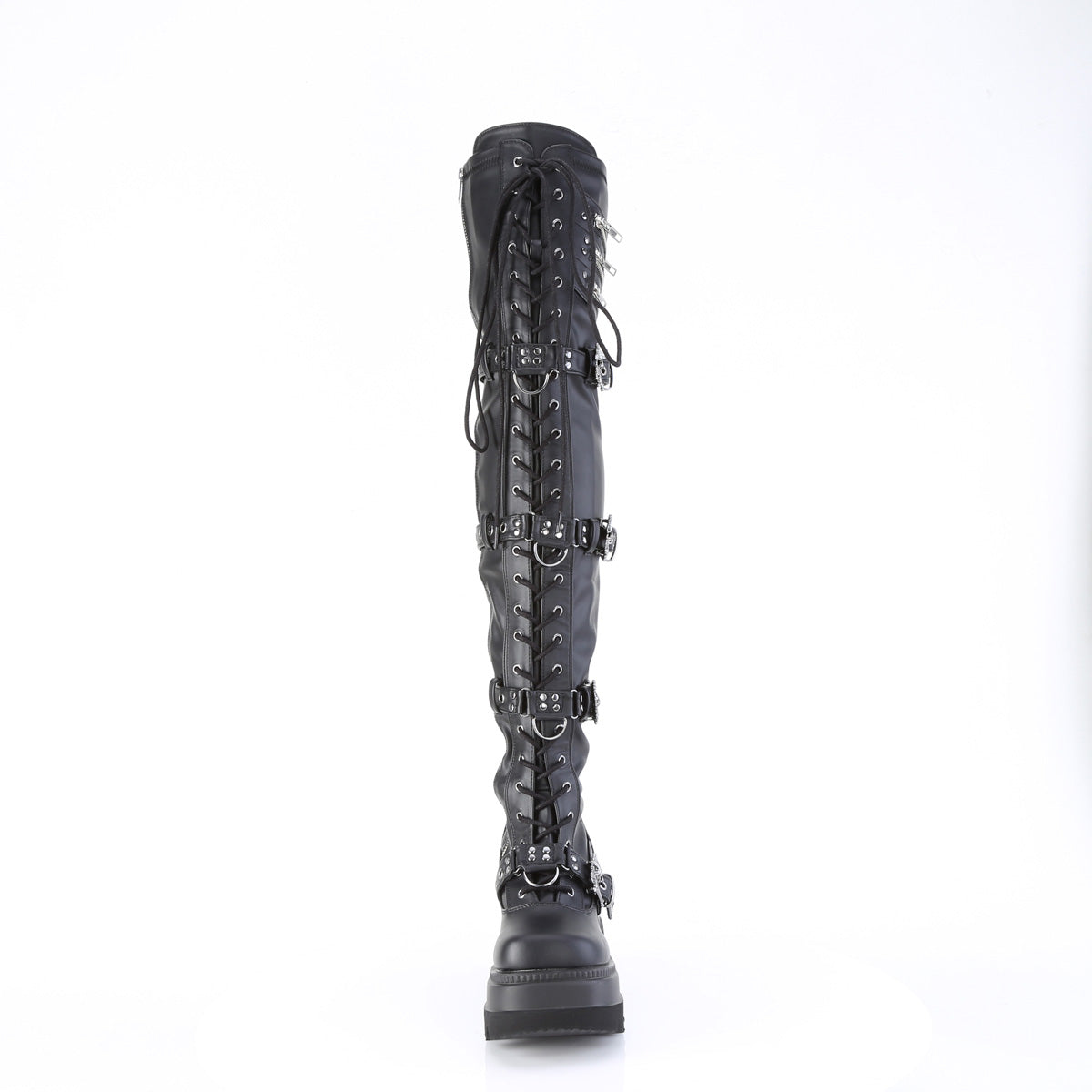 Demonia Cult Deals - "Shaker-420" Boots - Black Stretch Vegan Leather
