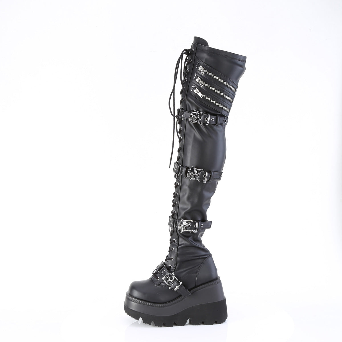 Demonia Cult Deals - "Shaker-420" Boots - Black Stretch Vegan Leather