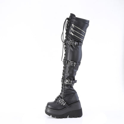 Demonia Cult Deals - "Shaker-420" Boots - Black Stretch Vegan Leather