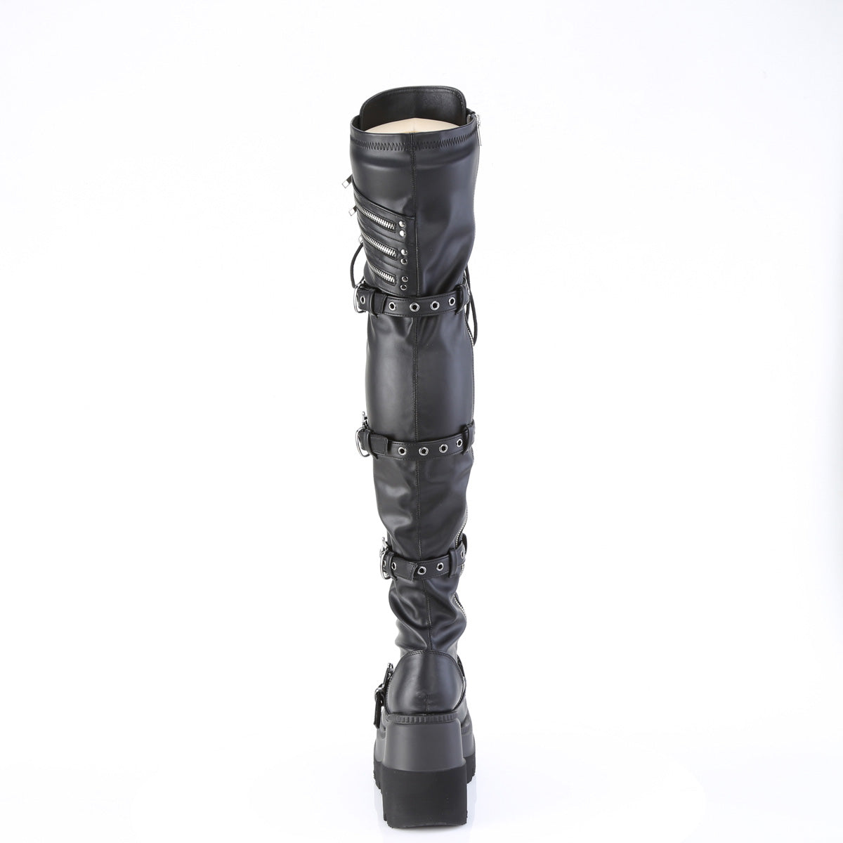 Demonia Cult Deals - "Shaker-420" Boots - Black Stretch Vegan Leather