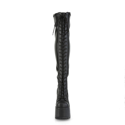 Demonia Cult Discount - "Camel-300" Boots - Black Stretch Vegan Leather
