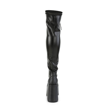 Demonia Cult Discount - "Camel-300" Boots - Black Stretch Vegan Leather