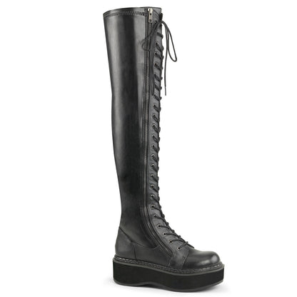 Demonia Cult Classic - "Emily-375" Boots - Black Stretch Vegan Leather