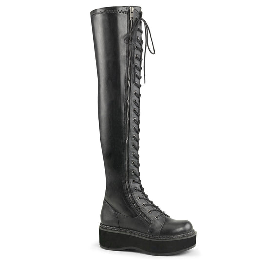 Demonia Cult Classic - "Emily-375" Boots - Black Stretch Vegan Leather