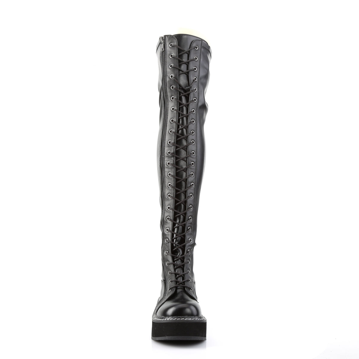 Demonia Cult Classic - "Emily-375" Boots - Black Stretch Vegan Leather