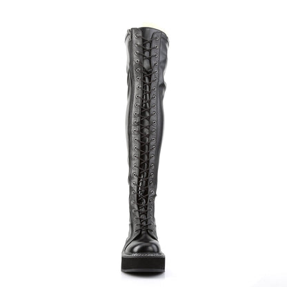 Demonia Cult Classic - "Emily-375" Boots - Black Stretch Vegan Leather