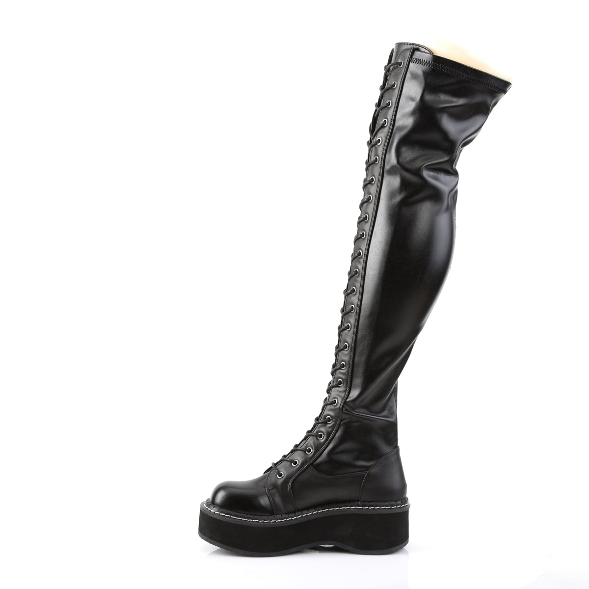 Demonia Cult Classic - "Emily-375" Boots - Black Stretch Vegan Leather