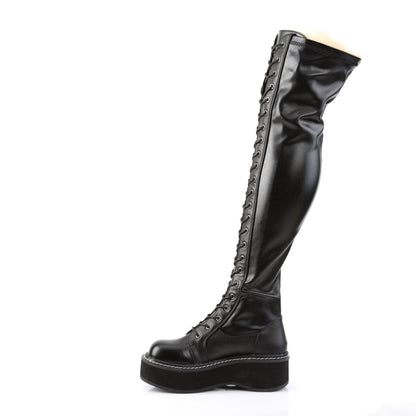 Demonia Cult Classic - "Emily-375" Boots - Black Stretch Vegan Leather