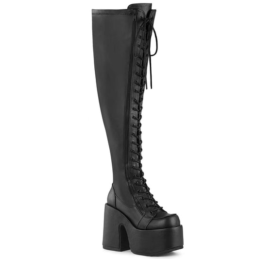 Demonia Cult Everyday - "Camel-300WC" Boots - Black Stretch Vegan Leather