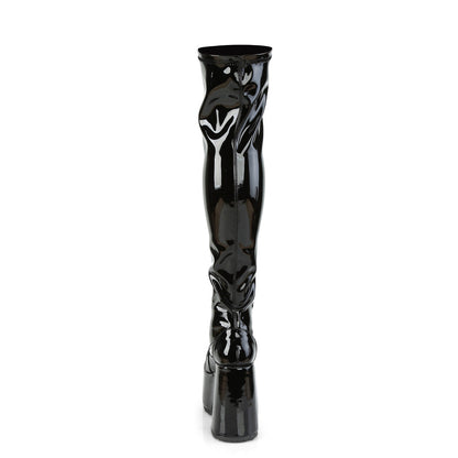 Demonia Cult Signature - "Camel-300" Boots - Black Stretch Patent