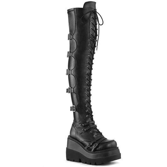 Demonia Cult Latest - "Shaker-350" Boots - Black Vegan Leather-Stretch