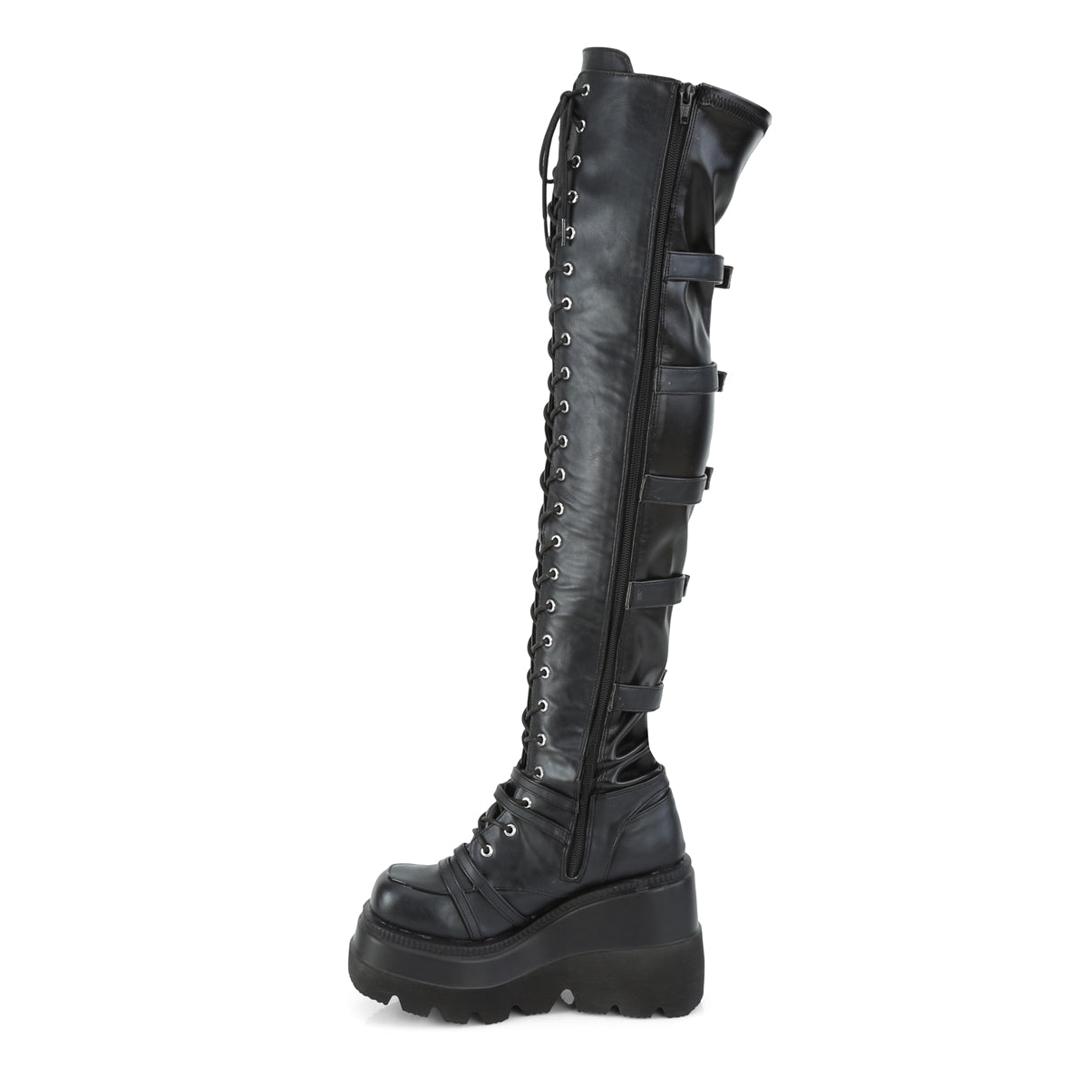 Demonia Cult Latest - "Shaker-350" Boots - Black Vegan Leather-Stretch