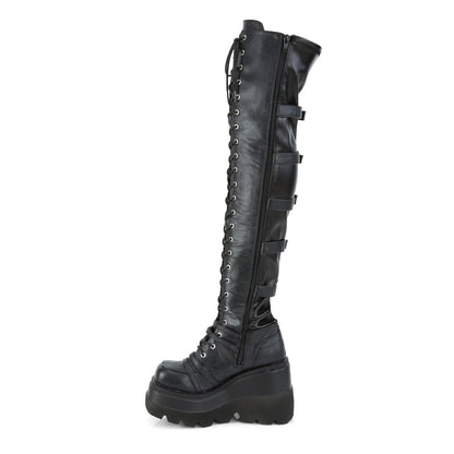 Demonia Cult Latest - "Shaker-350" Boots - Black Vegan Leather-Stretch