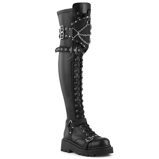 Demonia Cult Premium - "Renegade-320" Boots - Black Stretch Vegan Leather