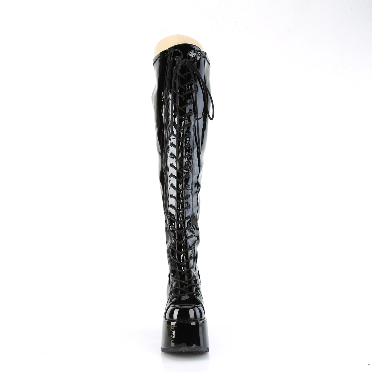 Demonia Cult New - "Camel-300WC" Boots - Black Stretch Patent