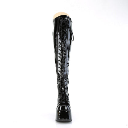 Demonia Cult New - "Camel-300WC" Boots - Black Stretch Patent