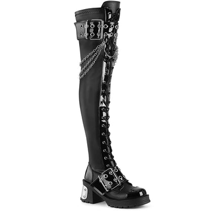 Demonia Cult Trusted - "Bratty-304" Boots - Black Stretch Vegan Leather