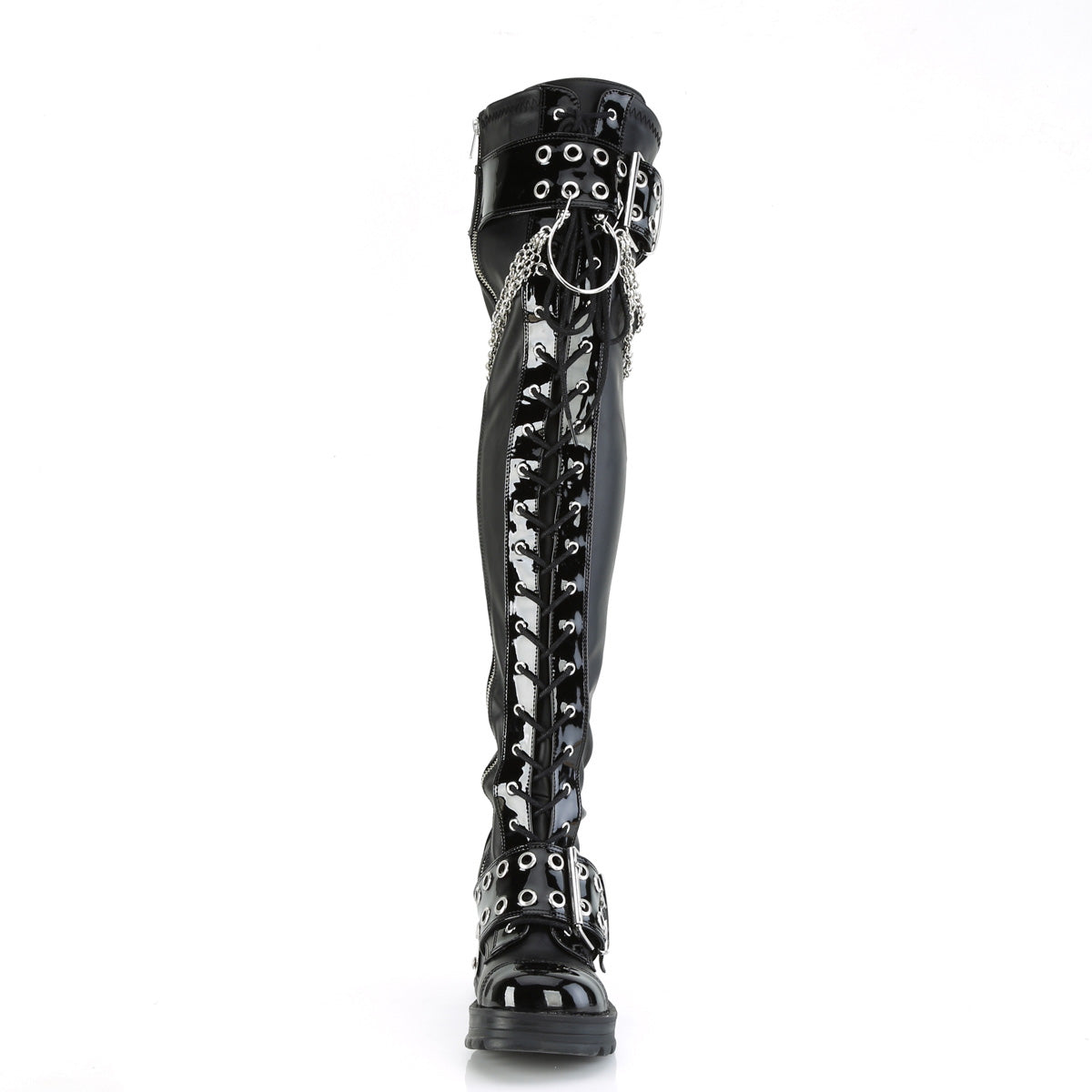 Demonia Cult Trusted - "Bratty-304" Boots - Black Stretch Vegan Leather