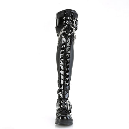 Demonia Cult Trusted - "Bratty-304" Boots - Black Stretch Vegan Leather