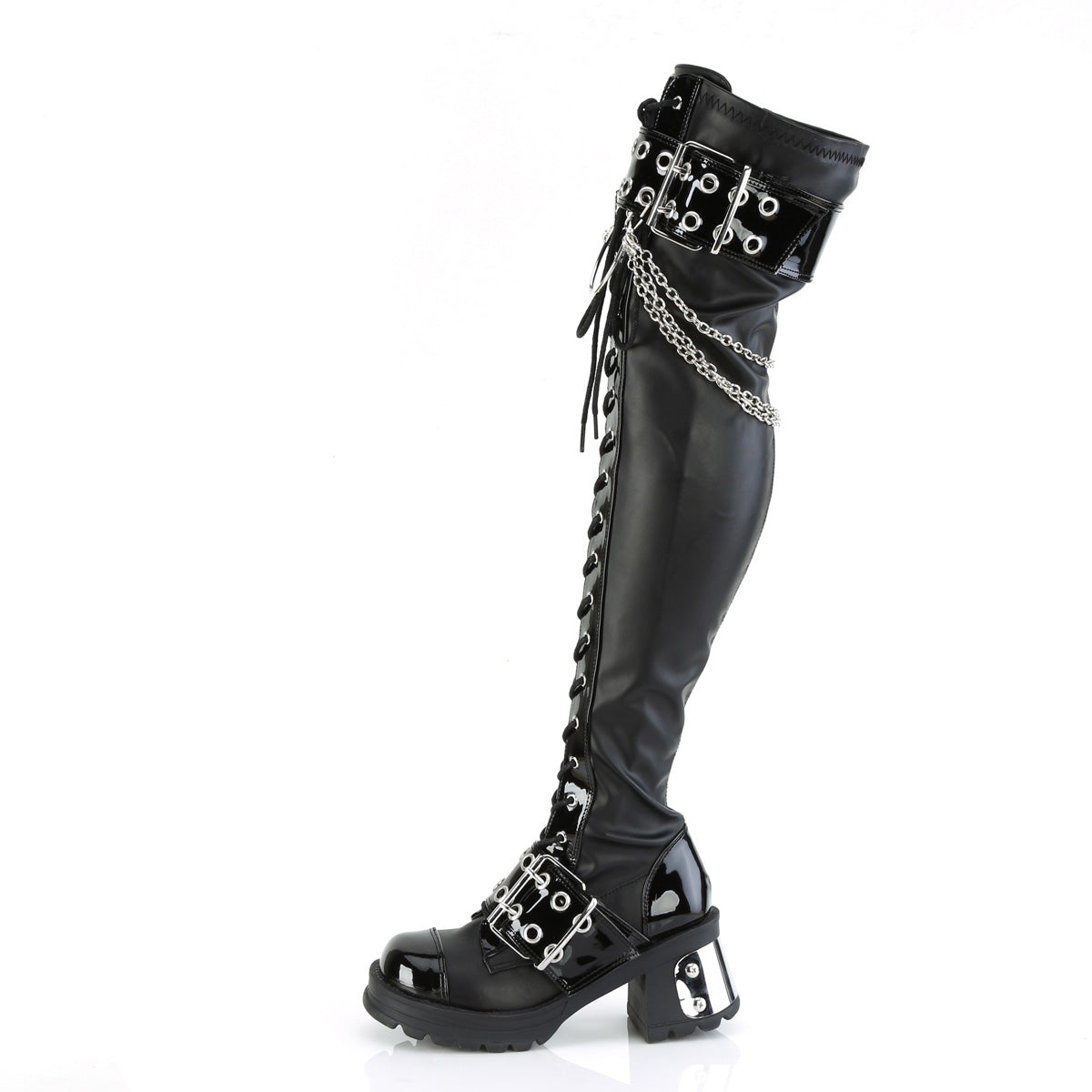 Demonia Cult Trusted - "Bratty-304" Boots - Black Stretch Vegan Leather
