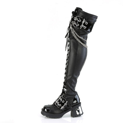 Demonia Cult Trusted - "Bratty-304" Boots - Black Stretch Vegan Leather