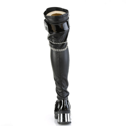 Demonia Cult Trusted - "Bratty-304" Boots - Black Stretch Vegan Leather