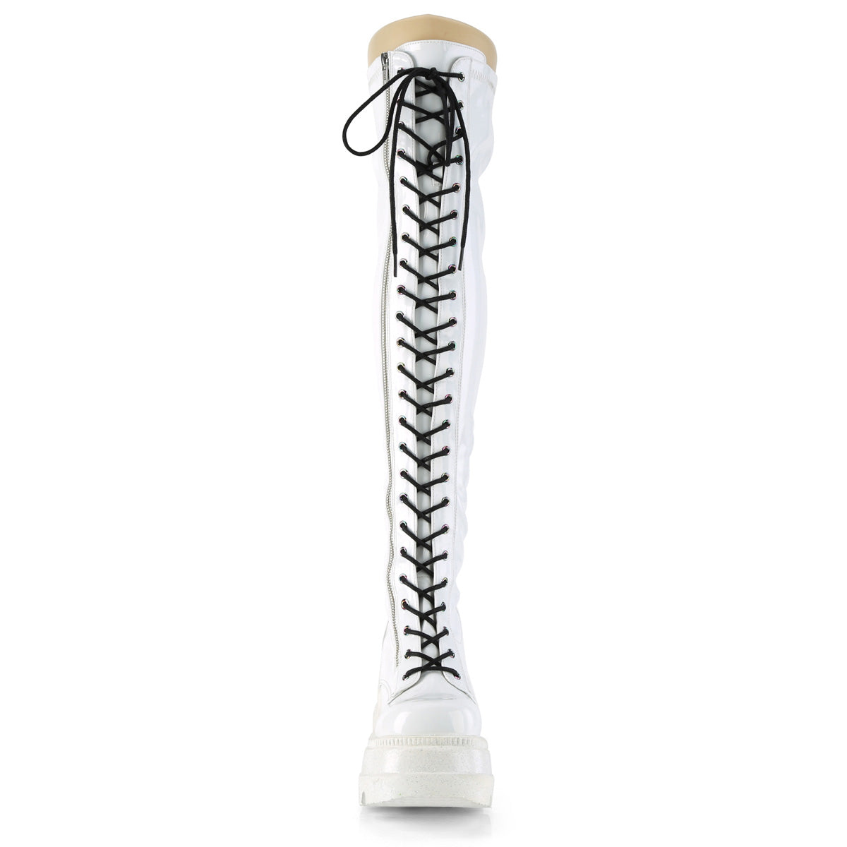 Demonia Cult Sale - "Shaker-374" Boots - White Hologram Stretch Patent