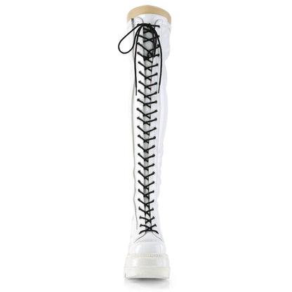 Demonia Cult Sale - "Shaker-374" Boots - White Hologram Stretch Patent