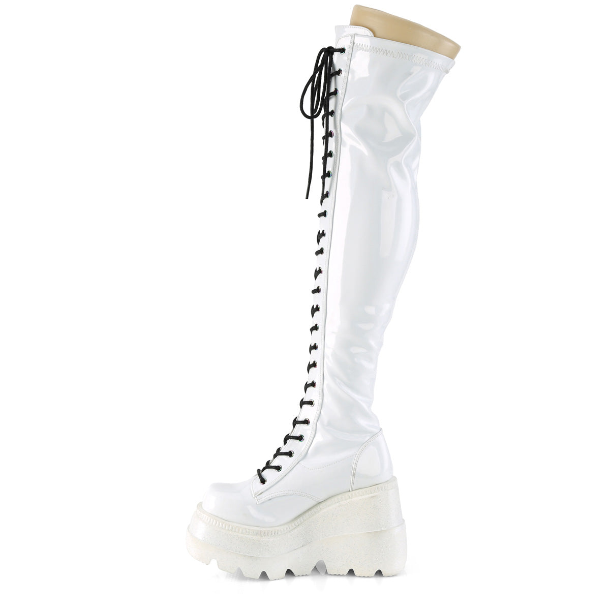 Demonia Cult Sale - "Shaker-374" Boots - White Hologram Stretch Patent